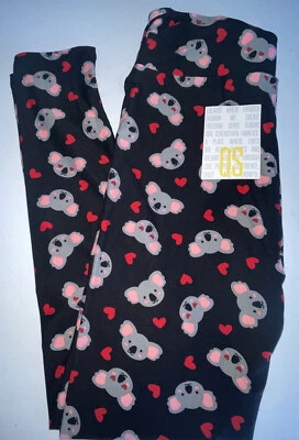 NUEVOS Leggings LuLaRoe Talla Única (2-10) OS NEGROS Koala Osos y Corazones Foto 1 de 4