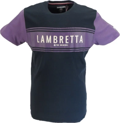 Lambretta Mens Navy/Grape Logo Panel  T Shirt Foto 1 de 2