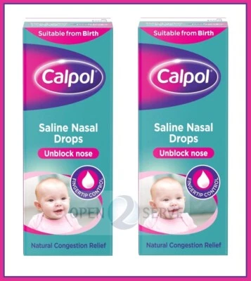 2x Calpol Saline Nasal Drops -Unblock Nose | Suitable From Birth | Natural- 10ml