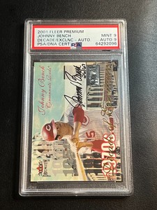 2001 fleer premium decade of excellence johnny bench #/67 Auto PSA 9