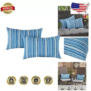 Eco-Friendly Outdoor Pillows Set of 2 - Steel Blue Stripe, Durable Polyester - Picture 1 of 8