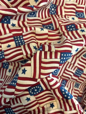 2 YD Vtg 44X71 MODA Deb Strain PATRIOTIC Flag STAR STRIPES Quilt Fabric RED BLUE - Image 1 of 4