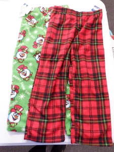 BOYS SIZE SMALL 4/5 SOFT FLEECE PAJAMA PANTS SNOWMAN PLAID 2 PACK NEW #22464 - Picture 1 of 2