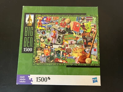 Big Ben 1500 Pc Puzzle  Art collage GOLF Kate Ward Thacker Hasbro - Image 1 of 4