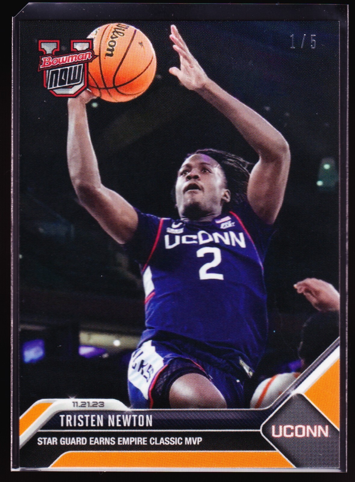 Tristen Newton UConn Huskies Empire Classic MVP 2023 Bowman U Now #5 Orange 1/5