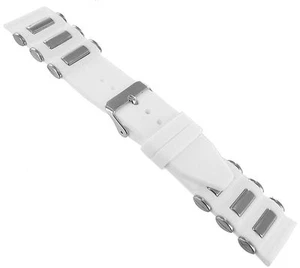 24mm Trendy Rubber Silicone White With Silver Tone Insert Watch Band Strap - Picture 1 of 1