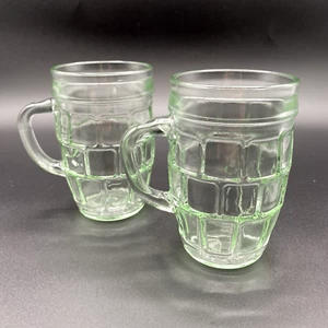 Vintage Paar klare grüne Glas fassförmige Blockmuster Mid-Century Tassen 4,25" - Bild 1 von 8