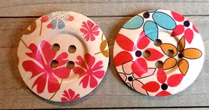 2 Flower Sewing Buttons Crafting Natural Wood 4 Hole 2"  - Picture 1 of 2