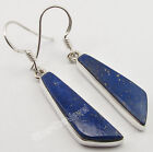 .925 Sterling Silver Natural LAPIS LAZULI Flat STONE Earrings 1.8&quot; GIFT