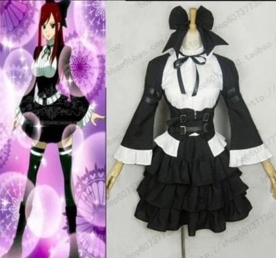 NEW! Anime Fairy Tail Erza Scarlet Black Uniform Maid Dress Cosplay Costume - Image 1 of 4