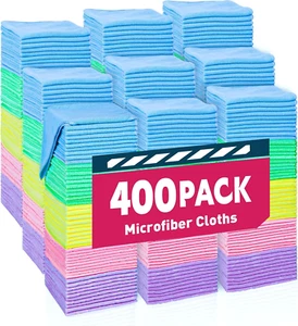 400 Microfiber Towels for Cars – Bulk Cleaning Cloths, Assorted Colors, 12"x12" - Picture 1 of 11