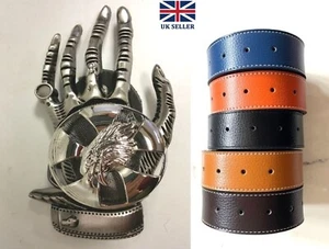 Cinturón y hebilla de motociclista unisex con águila giratoria mano esqueleto gótico - Imagen 1 de 17