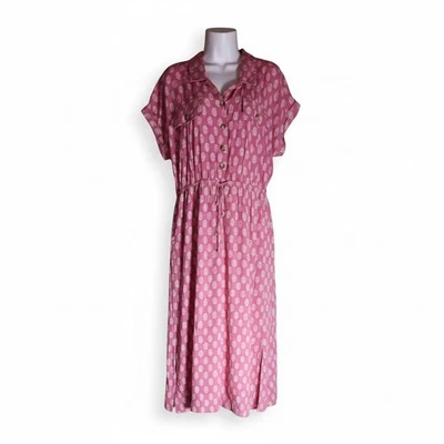 Nuevo con etiquetas Vestido Midi Lucky Brand Para Mujer L Estampado Floral Rosa Medallón Botón Delantero Foto 1 de 4