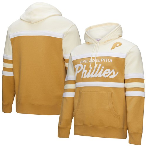 Felpa con cappuccio pullover uomo Mitchell & Ness marrone crema Philadelphia Phillies Head Coach