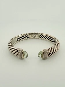 David Yurman Sterlingsilber Prasiolith & Diamanten Waverly Armreif Armband - Bild 1 von 10
