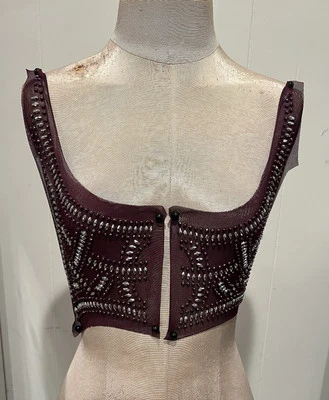 Burgundy Silver Rhinestone Beads Stretch Appliqué  Collar  1 Pair - Image 1 of 4