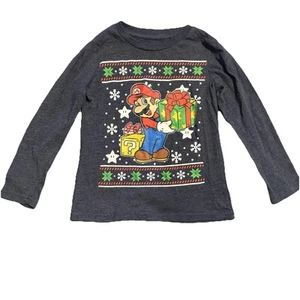 Mario Christmas Shirt Boys Size 6 Long Sleeve Holiday Tee - Picture 1 of 9