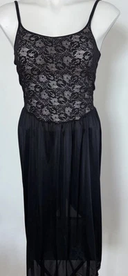 Camisón largo de encaje negro vintage Olga’s Christina M sujetador de estante EE. UU. Foto 1 de 4