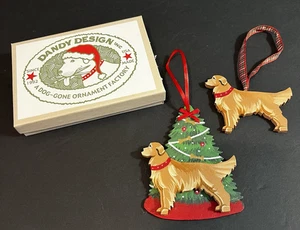 Golden Retriever Weihnachtsschmuck Dandy Hunde Design Baum Holz kariert Set 2x - Bild 1 von 11