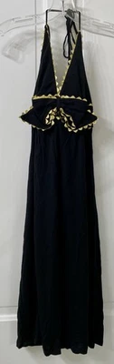 ABS Collection by Allen Schwartz Halter Black Dress w/ Gold Trim Bow, NWT, M - Image 1 of 4