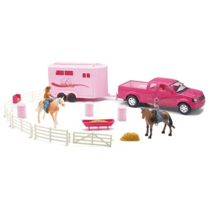 New Ray 1/25 Pink Truck & Trailer with Horses & Accessories SS-37335 - Picture 1 of 1