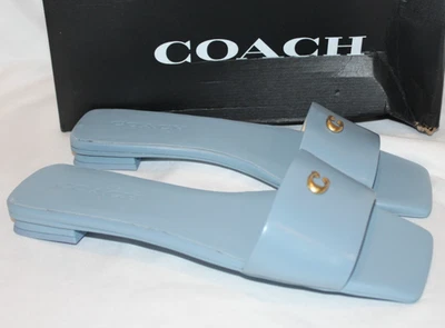 ТРЕНЕР женщин скульптурный C логотип кожи слайд плоский сандалии размер 8 колокольчик новый в коробке - Изображение 1 из 4