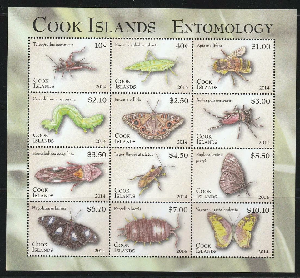 COOK ISLANDS  INSECTS BUTTERFLIES STAMPS 2014 ENTOMOLOGY SHEET MNH - IB457 - Image 1 of 1