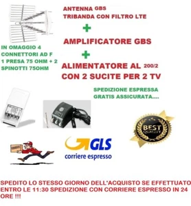 KIT ANTENNA DIGITALE TERRESTRE UHF DVBT FILTRO LTE AMPLIFICATORE ALIMENTATORE - Foto 1 di 1