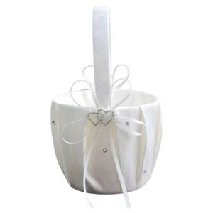 White Flower Girl Basket for Wedding Cute Cherish Wedding Flower Baskets with... - Picture 1 of 6