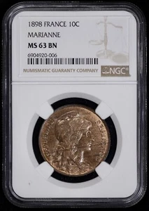 1898 France 10 Centimes NGC MS 63 BN Marianne - Picture 1 of 4