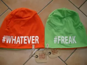 (R) FREAKY HEADS Wende Mütze Jersey Beanie "#Freak" "#Whatever" Druck Logo Flag - Picture 1 of 1