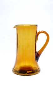 Large Amber Pitcher with applied handle "Optic Panel" 9.5" tall x 6" wide - Picture 1 of 5