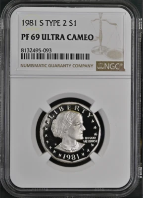 1981 S Type 2 Proof Susan B. Anthony Dollar NGC PF 69 Ultra Cameo - Image 1 of 2