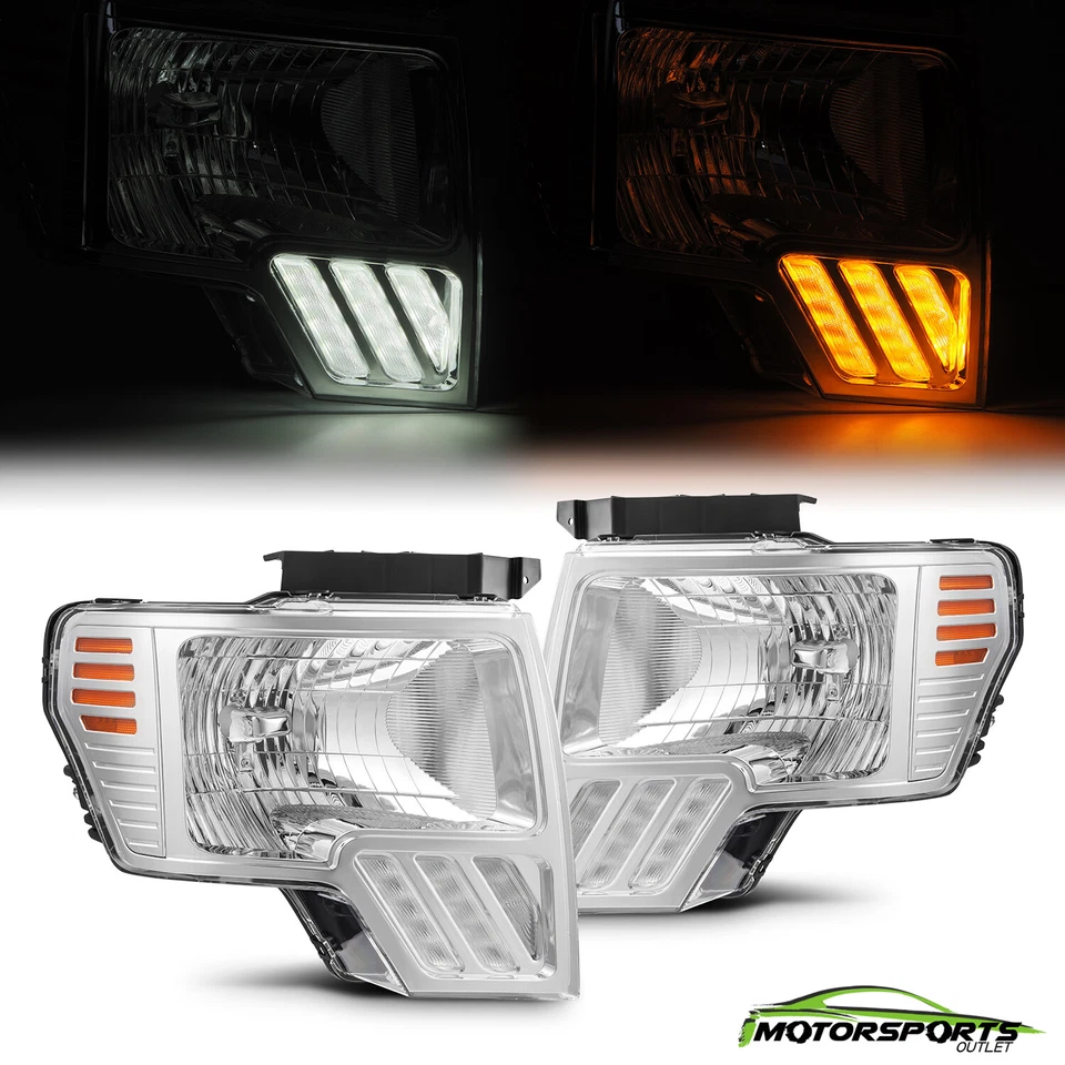 FOR 2009-2014 Ford F-150 Pickup MKII LED Projector Headlights Chrome Pair - Image 1 of 4