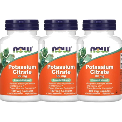 NOW FOODS (3 PAQUETES) Citrato de Potasio 99 mg 180 Cápsulas Vegetales Foto 1 de 4