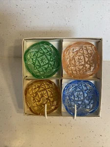 Vintage Set of 4 Bohemia Colored Glass Small Dishes Original Box Czechoslovakia - Picture 1 of 7