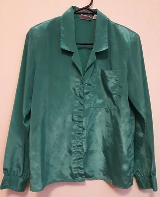 Camisa Avon Fashions Vintage Años 80 Azul Verde Manga Larga Con Botones Gasa... Foto 1 de 4