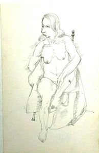 Sitting Nude with One Leg Raised Ink Drawing-Louis Bosa- C. 1930s - Picture 1 of 6