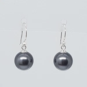 10mm Swarovski Black Pearl Drop Dangle Earrings 100% Real Sterling Silver Hooks - Picture 1 of 10