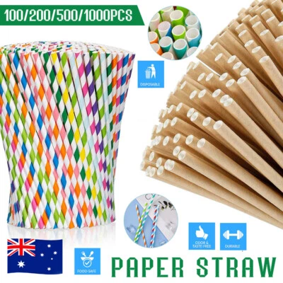 Brown/Colourful Paper Drinking Straws Metallic Striped Party Wedding VIC - image 1 of 4