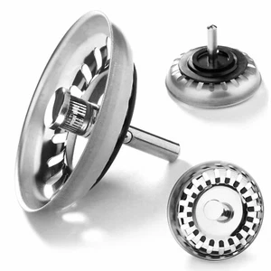 KITCHEN SINK DRAIN STRAINER REPLACEMENT DRAIN WASTE PLUG BASIN SOLID STEEL 82mm - Picture 1 of 12
