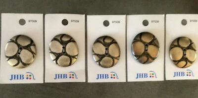  JHB INTERNATIONAL ONE LARGE BUTTON 1 - 9/16" SILVER TONE WITH BLACK BY THE CARD - Image 1 of 4