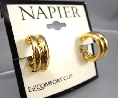 Новый с Ярлыками NAPIER 3/4» золотистый обруч зажим на серьги 84F - Изображение 1 из 4