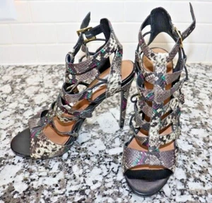 Steve Madden Prefixx Snake Pattern Sandals Heels Multicolor Ankle Strap Size 9 M - Picture 1 of 9