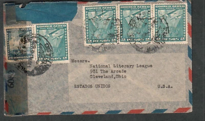 Capa censuradora Chile Segunda Guerra Mundial para Liga Literária Nacional Cleveland OH - Imagem 1 de 2
