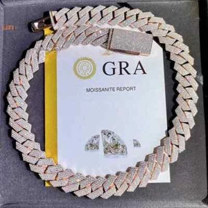 20in CZ Hip hop Cuban Link Necklace White Gold Plated Iced Out Moissanite - Picture 1 of 5