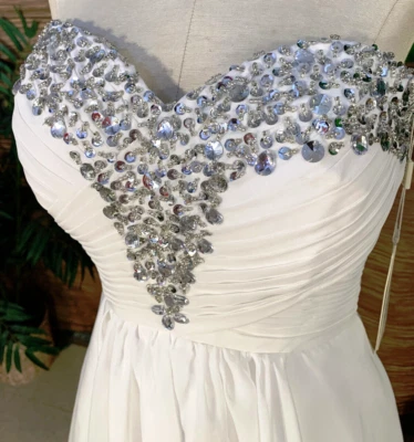 NWT Jaeden Strapless Sequin White Chiffon Beach Flowing Wedding Dress Small - Image 1 of 4