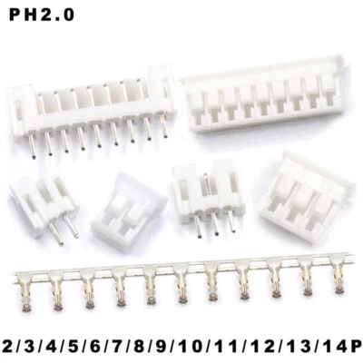 PH2.0 2mm Connector Right Angle/Straight Pins/Housing/Crimps Terminals 2P - 14P - Image 1 of 4