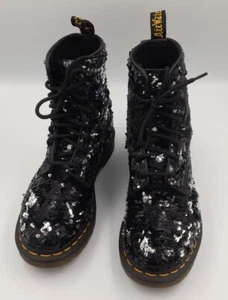 Botas Dr Martens 1460 Reversibles Lentejuelas Negras a Plateadas Talla 4 - Imagen 1 de 5