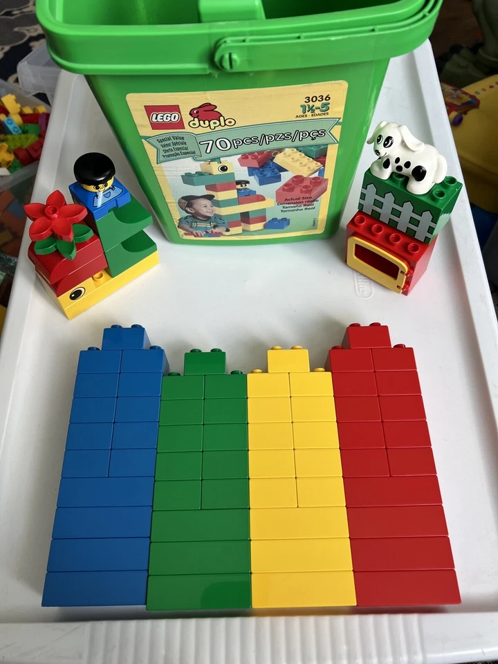 Juego completo vintage Lego Duplo 70 piezas #3036 con caja de almacenamiento verde original Foto 1 de 1